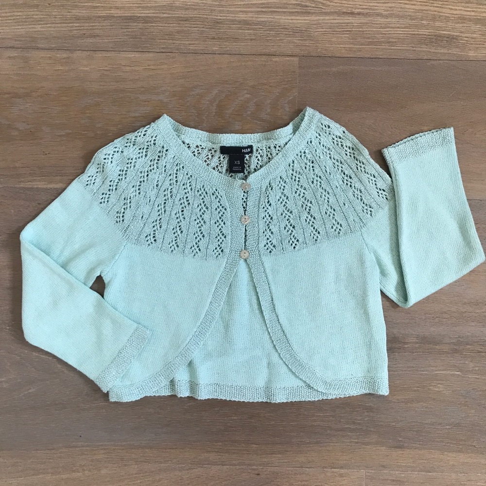 H&M mint green silver crop cardigan bolero top
